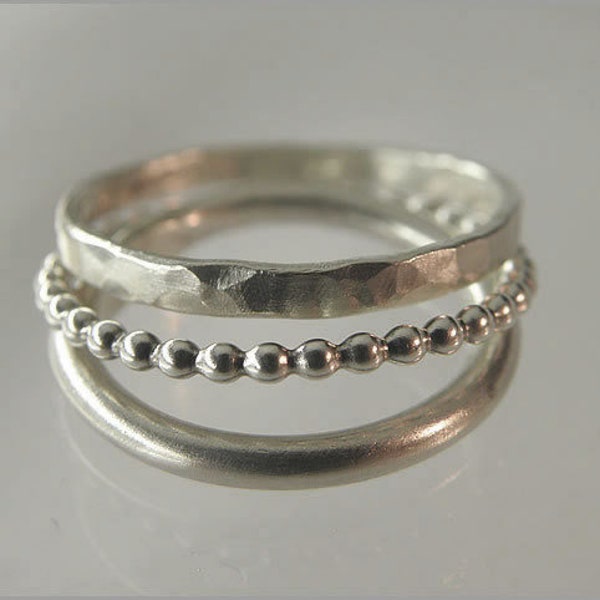 Stapelringe 925 Set Silber Kugelring 3 Damenringe gehämmert Vorsteckring Fingerring Ring Sterling Geschenk