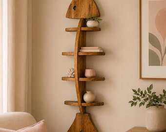 Vägghylla fisk i ek 1100 mm, modern minimalistisk design