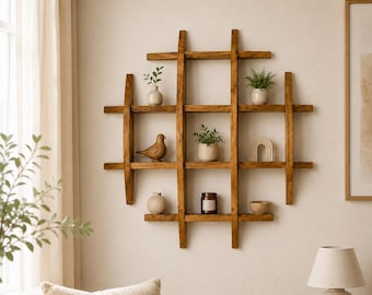 Vägghylla i massiv ek – 700 x 700 mm modern minimalistisk design, 160 mm kuber