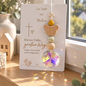 Personalisierte Taufkarte mit Sonnenfänger | Taufgeschenk mit Name |Sonnenfänger Kristall als Geschenk zur Taufe