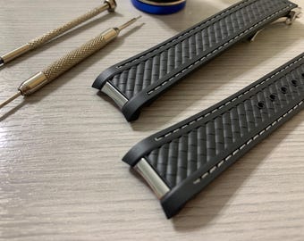 20mm Black Rubber Watch Strap: Seamaster Aqua Terra Style, Stainless Buckle