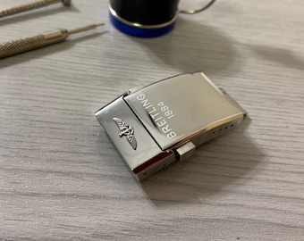 Hebilla de cierre desplegable de acero inoxidable pulido Breitling de 20 mm, sólida