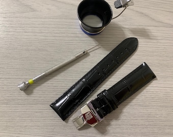 Correa de reloj Tag Heuer de piel negra para hombre, 18 mm/19 mm/20 mm, con cierre de hebilla desplegable de acero inoxidable, color sólido