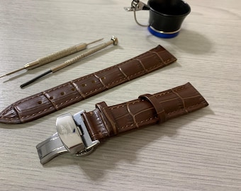 Correa de reloj Breitling de piel marrón para hombre, 18 mm/19 mm/20 mm, con cierre de hebilla desplegable de acero inoxidable, color sólido