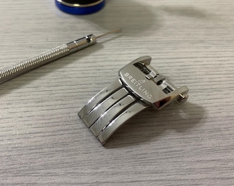 18mm and 20mm Breitling Silver Stainless Steel Push Button Deployment Clasp Buckle Solid