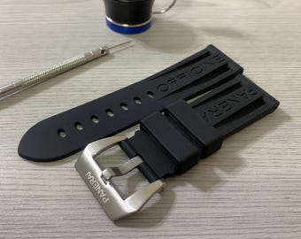 Correa de reloj Panerai de caucho negro para hombre, 22 mm y 24 mm, con hebilla de acero inoxidable.
