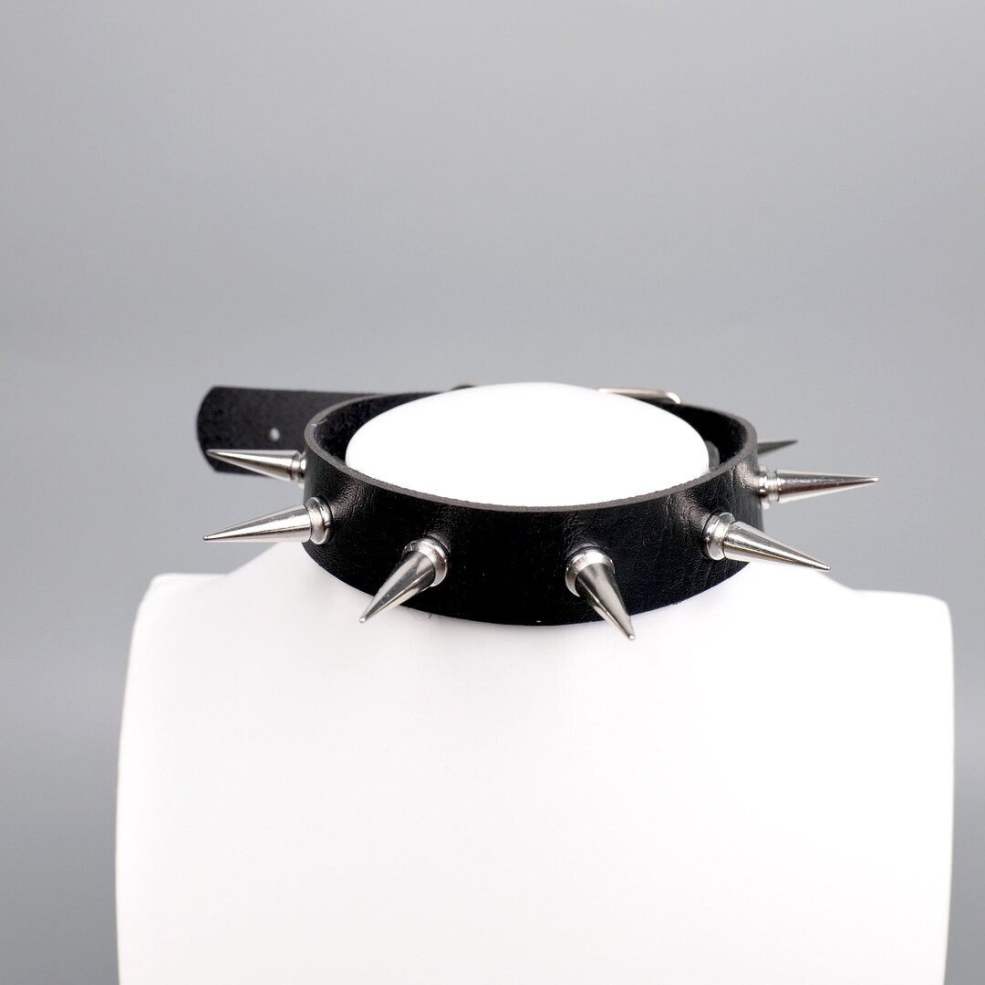 Black Spiked Vegan Leather Choker With Name Customization, Adjustable ...