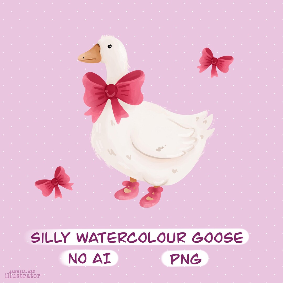 Silly Goose Clipart PNG Watercolor Goose With Pink Bows Cute ...