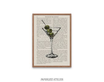 Martini Printable Wall Art, Retro Olive Bar Cart Decor, Vintage Cocktail Poster Digital Download