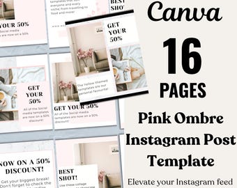 Pink Ombre Instagram Template, Editable Canva Posts & Stories, Social Media Design