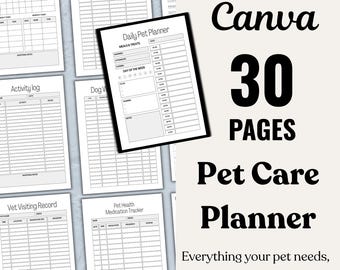 Pet Care Planner, Pet Health & Wellness Tracker, Fillable PDF and Editable Canva Template