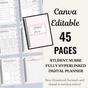 Planificateur numérique pour étudiante infirmière – Planificateur d'école d'infirmières avec hyperlien | PDF modifiable et imprimable Canva