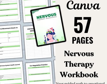 Nervous System Therapy Workbook, Anxiety & Stress Management Planner, Fillable PDF and Editable Canva