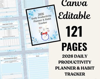 2026 Daily Productivity Planner – Wellness And Habit Tracker | Canva Editable & Printable PDF