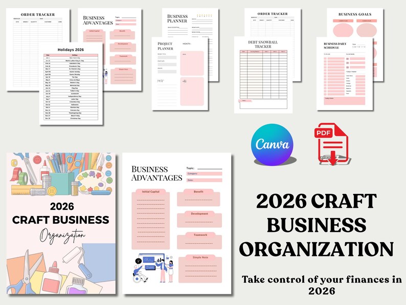 craft business, business planner, 2026 planner, digital workbook, Etsy seller planner, inventory tracker, order planner, project planner, habit tracker, goal planner, productivity tools, business organizer, craft planner