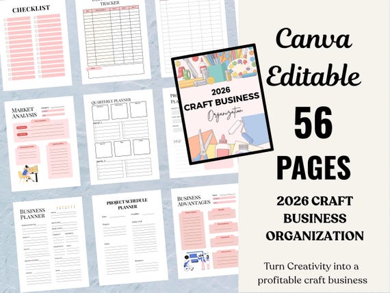 2026 Craft Business Organization Planner – Digital Workbook | Canva Editable & Printable PDF