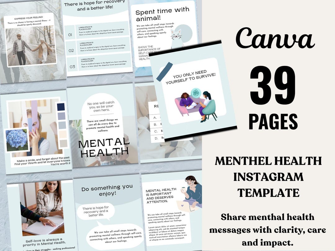 Mental Health Instagram Templates, Editable Canva Wellness Posts ...