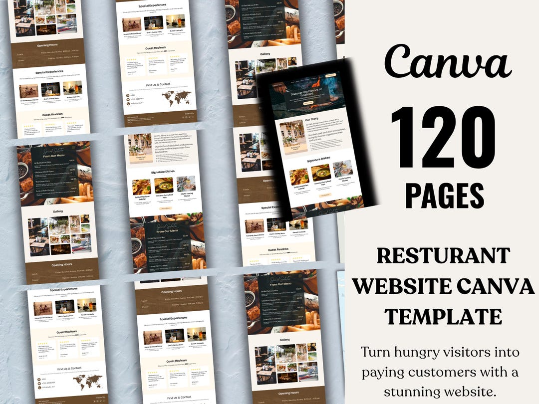 Restaurant Website Canva Template, Editable Restaurant Website Design ...