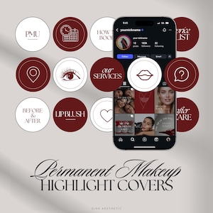Portadas destacadas de PMU para Instagram, iconos de iluminadores de labios y rubor, Instagram de artistas de PMU, iluminadores de tatuaje cosmético, kit de marca de maquillaje permanente
