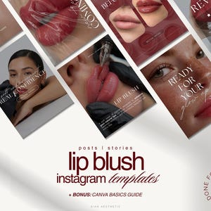 PMU Lip Blush Instagram-sjablonen, permanente make-upmarketing, sociale media Esthetic Clinic, PMU-artiestenposts en -verhalen, canva-sjablonen