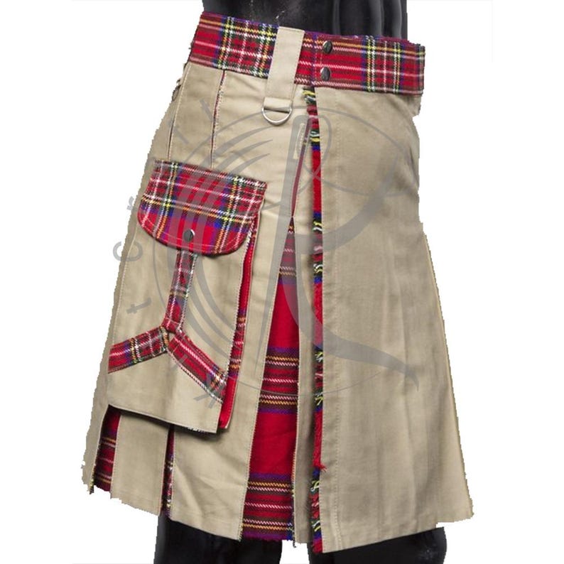 Kilt Feature Handmade Men's Hybrid Utility Kilt Design - Grey and Red Tartan ...