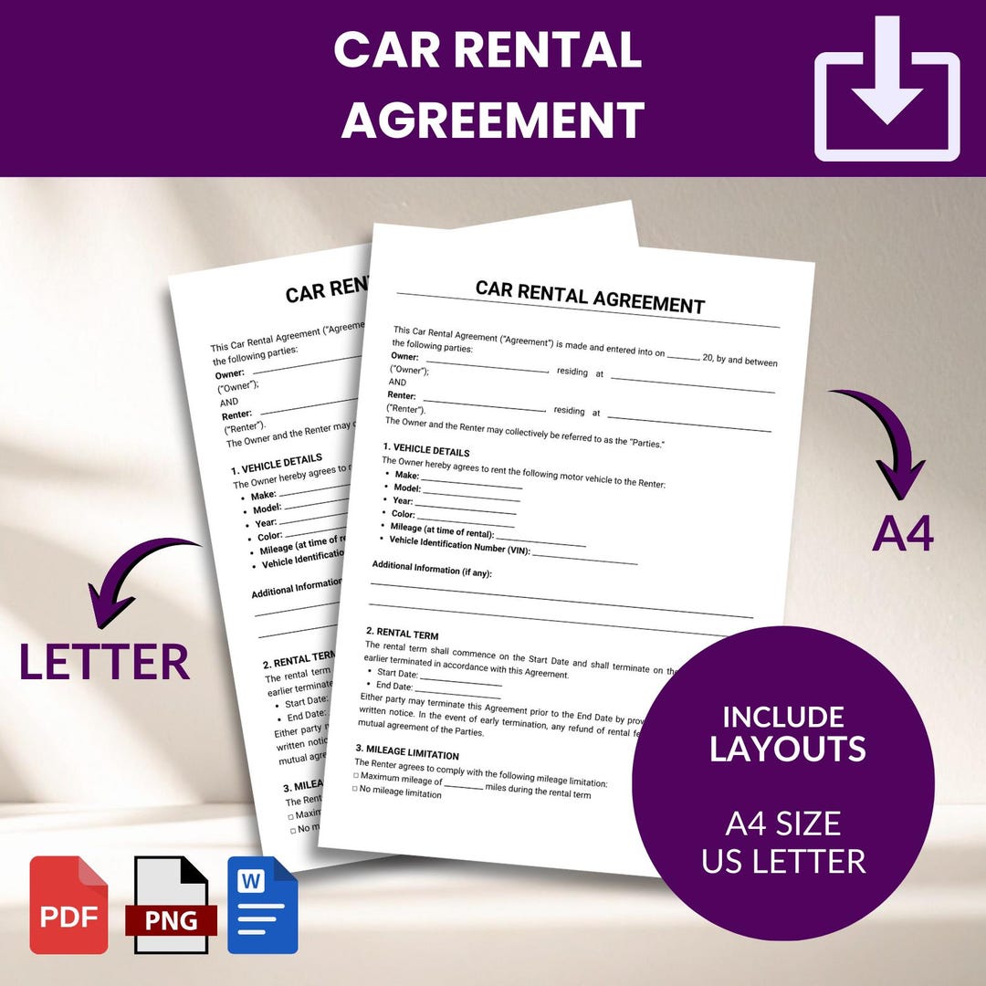 Car Rental Template.pdf Car Rental Agreement Template | Editable PDF, Word | A4 & US Letter ...