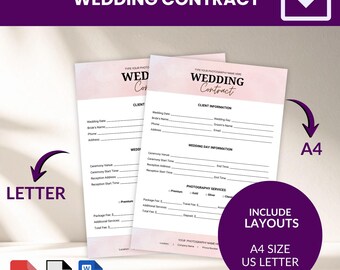 Plantilla de contrato de fotografía de bodas/Acuerdo de fotógrafo (PDF y Word)