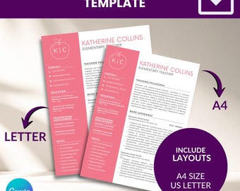 Plantilla de currículum para maestro de primaria en Canva / CV de educación moderna (descarga digital)