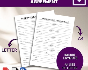 Factura de vehículo de motor imprimible / Acuerdo de automóvil, camión y motocicleta (PDF y Word)