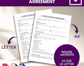 Plantilla editable de contrato de servicios de floristería/contrato de boda y evento (PDF, DOCX, PNG, Canva)