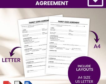 Plantilla de contrato de préstamo familiar (Word, PDF, A4 y Carta EE. UU.)