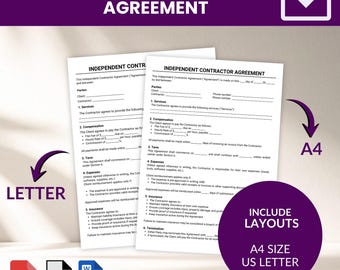 Plantilla de contrato de contratista independiente/Contrato legal editable (PDF, Word, Canva)