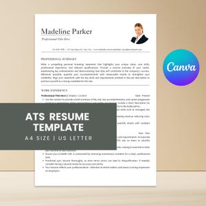 ATS Friendly Canva CV, Administrative Assistant Resume Template  (A4 US Letter Download)