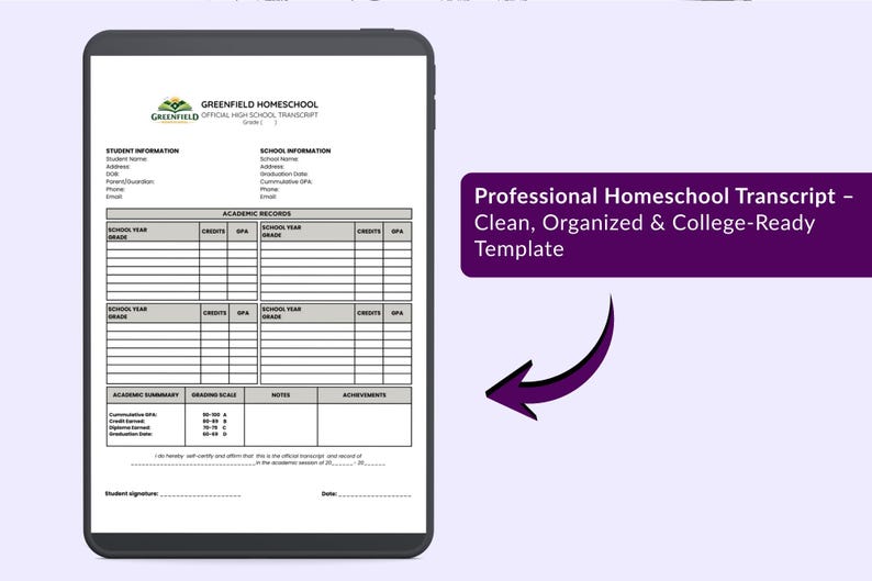 Editable Homeschool Transcript Template, College Report Card (digital ...