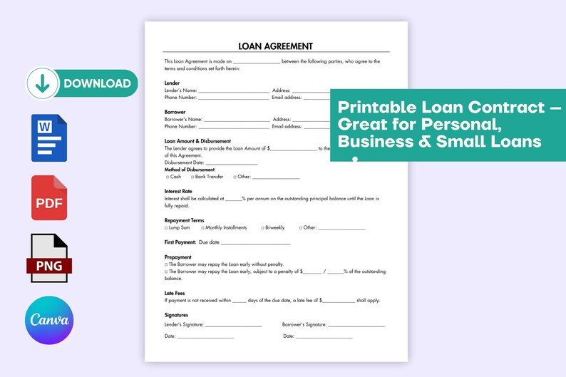 Loan Agreement Template | Editable Loan Contract | Personal & Business ...
