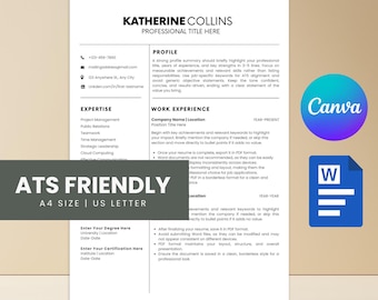 ATS Friendly Resume Template, Professional CV Design, Canva Editable (A4/US Letter)