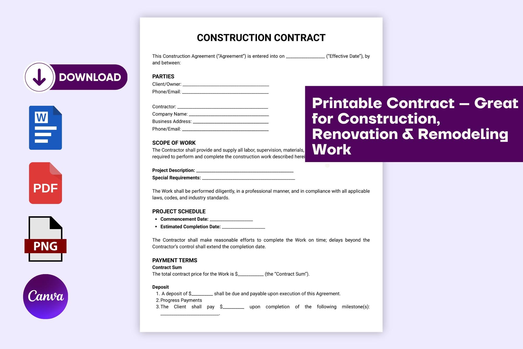 Construction Contract Template | Printable Building Agreement ...