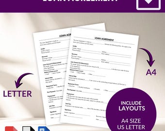 Plantilla de contrato de préstamo editable/Formulario imprimible de préstamo comercial y personal (PDF, Word, Canva)