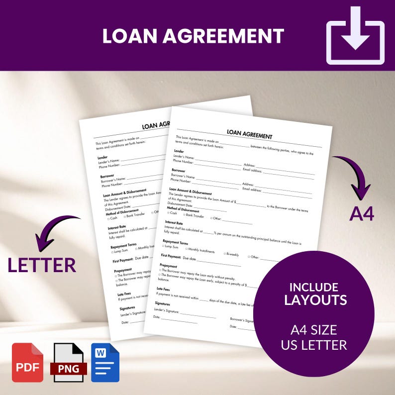 Editable Loan Agreement Template | Printable Business & Personal Loan ...