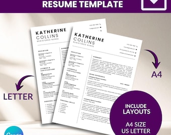 Plantilla de currículum de enfermería en Canva / CV para el sector sanitario, RN, compatible con ATS (descarga instantánea)