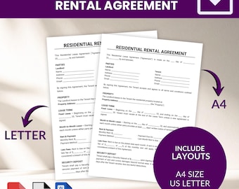 Plantilla de contrato de alquiler residencial / Contrato de arrendamiento editable / Contrato de arrendador-inquilino / PDF Word Canva