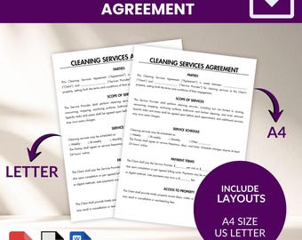 Plantilla de contrato de servicios de limpieza / Contrato de limpieza de casa (PDF, Word, Canva)