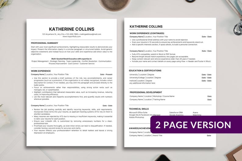 ATS Friendly Resume Template, Professional CV Cover Letter (canva ...