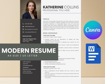 Modern Resume Template, Canva Word CV, ATS Friendly Bundle (Digital Download)