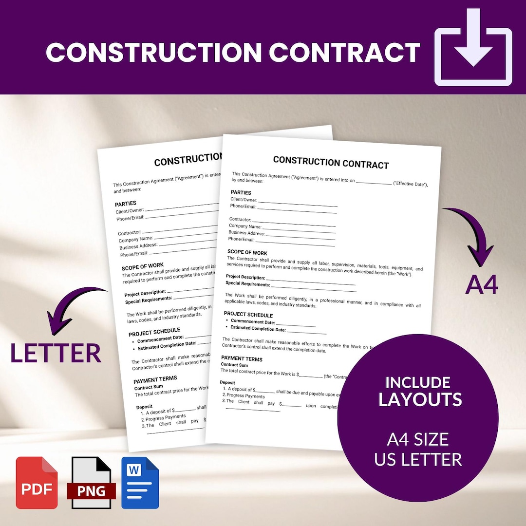 Construction Contract Template | Printable Building Agreement ...