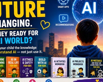 AI-leerpakket voor kinderen | 5 AI-boeken + 2 werkboeken + AI-fouten + flashcards | STEM digitale download