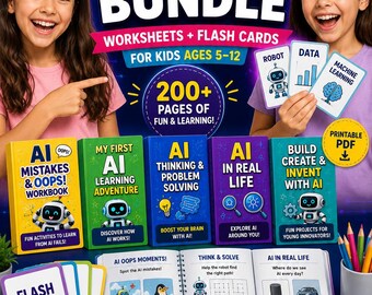AI Learning Bundle for Kids | 5 Books + Worksheets + Flashcards | STEM Printable Pack | Homeschool Activities | Ages 5–10
