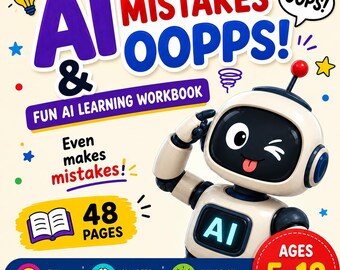 AI mistakes & oops workbook for kids | funny learning activities | interactive printable pdf | stem workbook ages 6-12