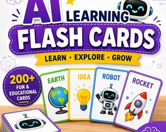 AI Flashcards for Kids | 20 Printable STEM Learning Cards | Artificial Intelligence for Children | Homeschool Activity | Ages 5-10