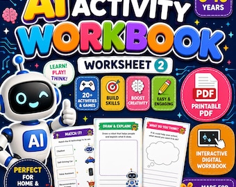 AI Activity workbook 2 for kids | printable pdf& interactive digital workbook | stem learning activities Ages 6-10 | Fun AI worksheets